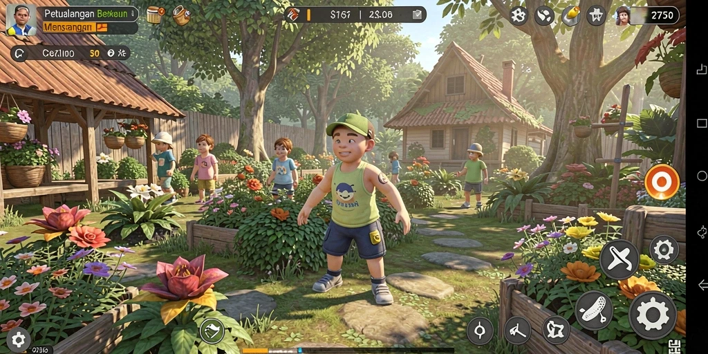 Screenshot 2757 menampilkan pemain yang sedang merawat kebun dengan berbagai tanaman.