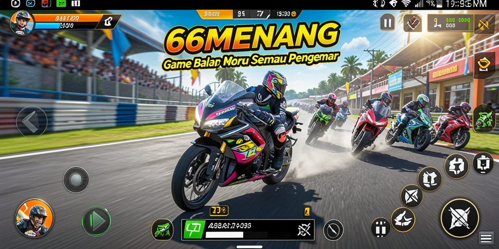 Tampilan seru dari gameplay balap motor di 66MENANG.