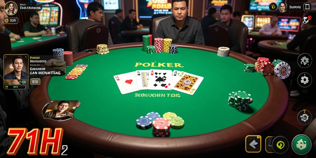 Screenshot gameplay Poker yang menampilkan suasana kompetitif dan menyenangkan.