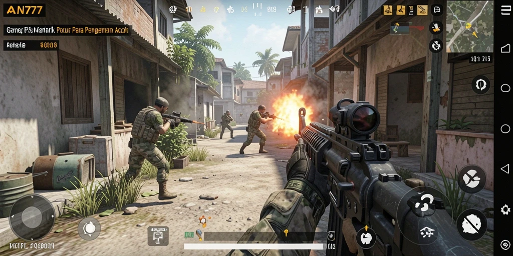 Tampilan aksi seru di AN777 game FPS dengan pemain beradu taktik.