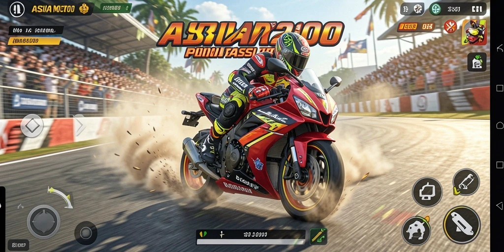 Tampilan gameplay seru balap motor di ASIA200.