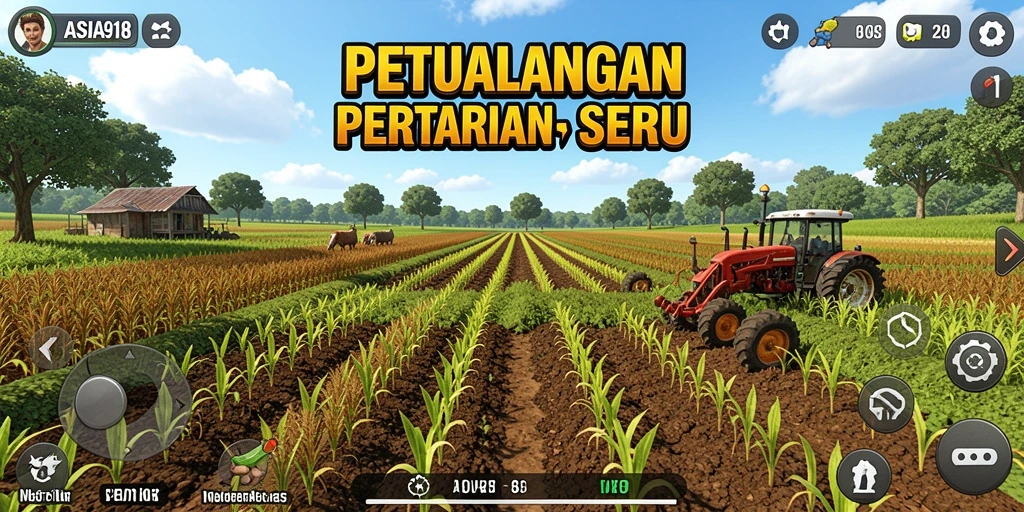 Tangkapan layar gameplay ASIA918 saat bertani di ladang hijau.