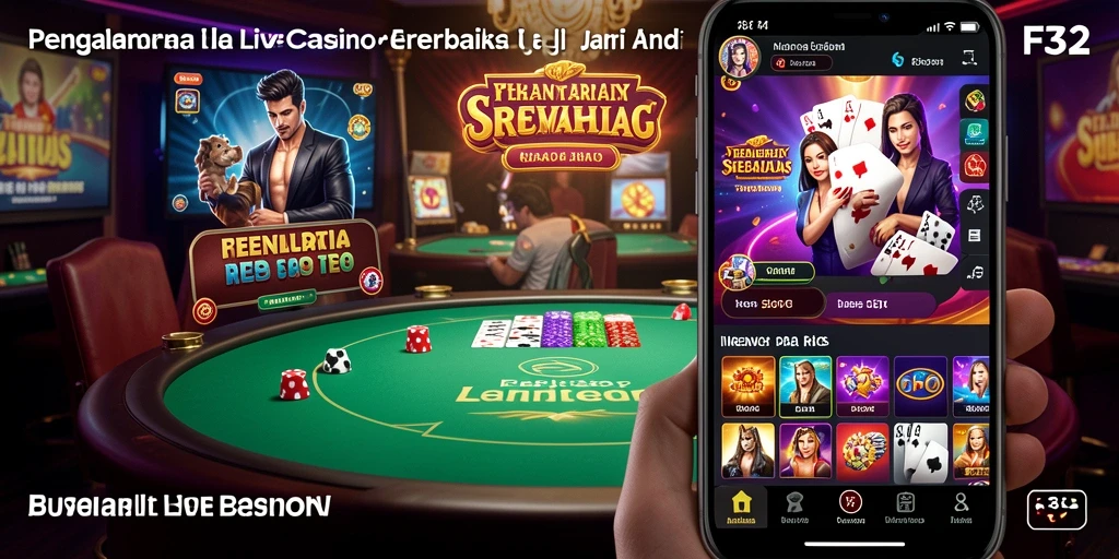 Screenshot F32 menunjukkan dealer hidup dan gameplay menegangkan di Live Casino.