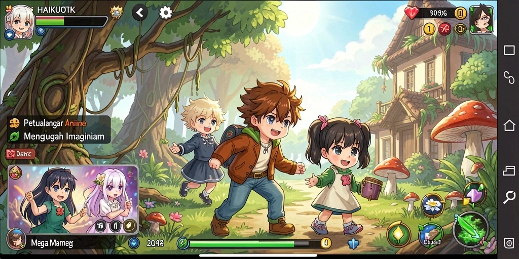Tampilan menarik dari gameplay HAIKUOTK dengan karakter anime.