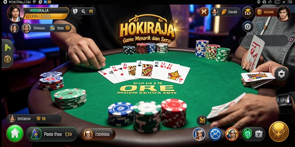 Screenshot gameplay HOKIRAJA menampilkan aksi poker yang seru.
