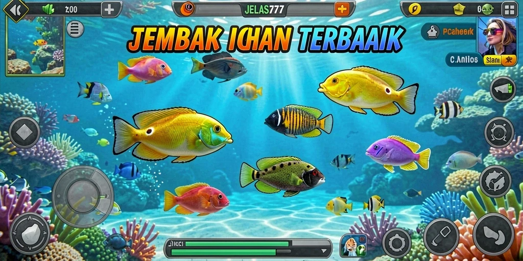 Tampilan gameplay JELAS777 dengan aksi tembak ikan yang seru.