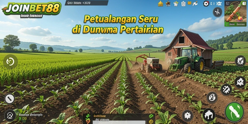 Screenshot utama dari gameplay <strong>JOINBET88</strong> yang menunjukkan aktivitas pertanian.