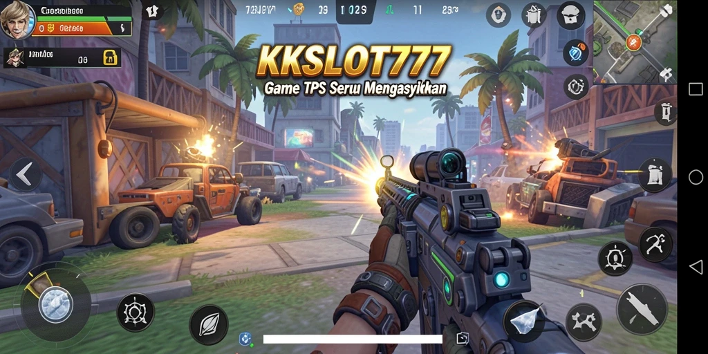 Screenshot KKSLOT777 menunjukkan aksi seru dalam gameplay TPS.