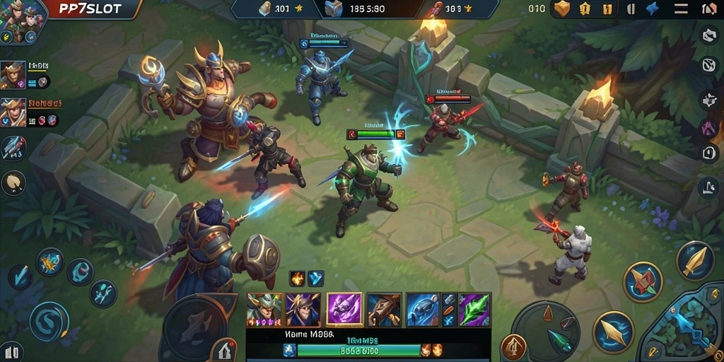 Tangkapan layar gameplay seru PP7SLOT di arena MOBA.