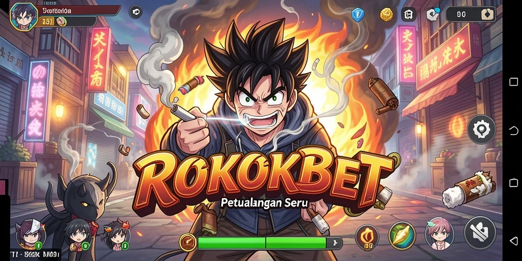 Tampilan gameplay ROKOKBET dengan karakter anime yang menarik dan aksi seru.