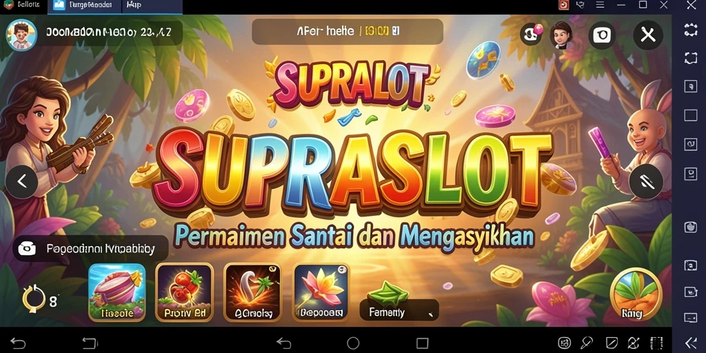Tampilan gameplay SUPRASLOT yang menarik dengan mesin slot berwarna-warni.