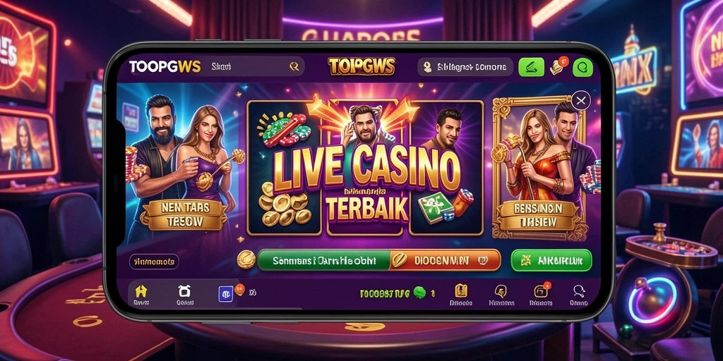 Screenshot TOOPGWS menampilkan dealer langsung dan permainan kasino yang menarik.